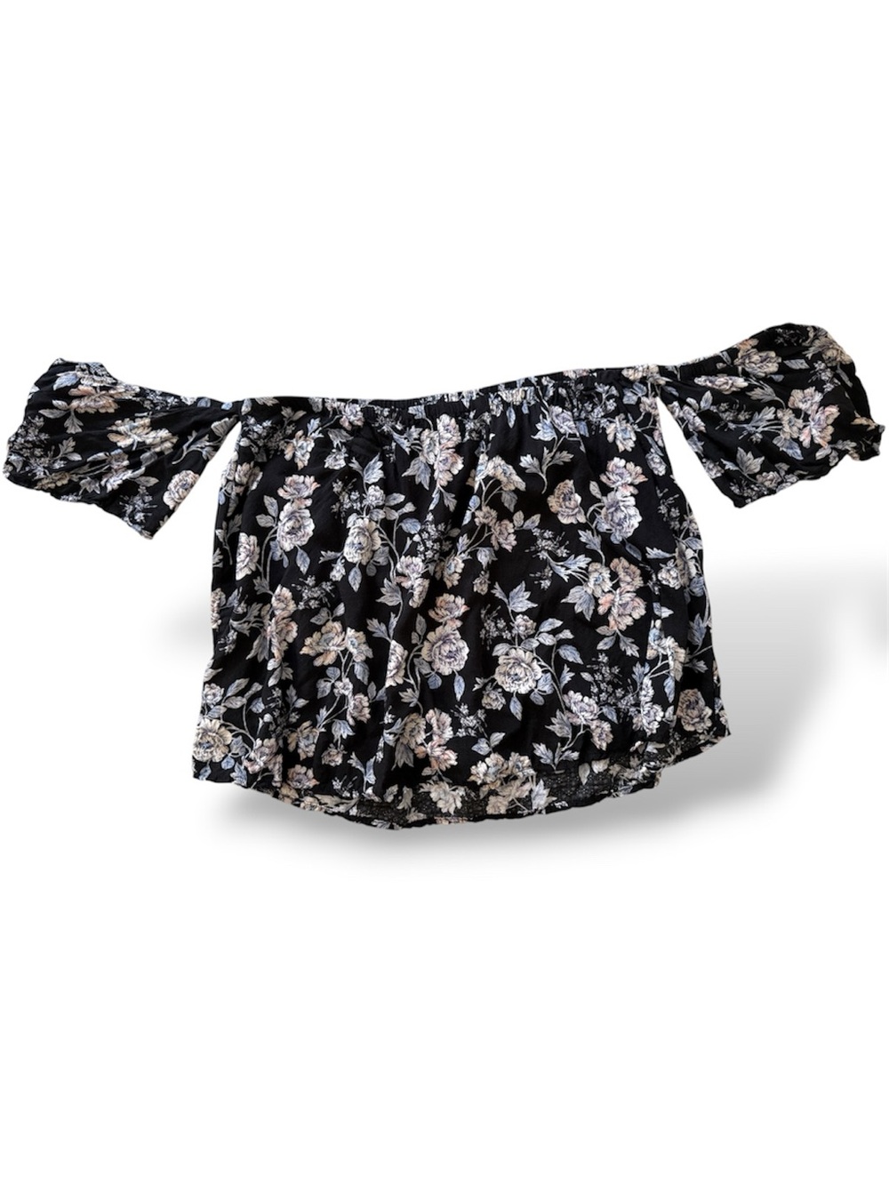 American Eagle Outfitters Black Floral Off-Shoulder Blouse